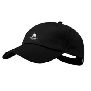 Gorra negra ETSII de algodón con cierre ajustable y diseño de 5 paneles.