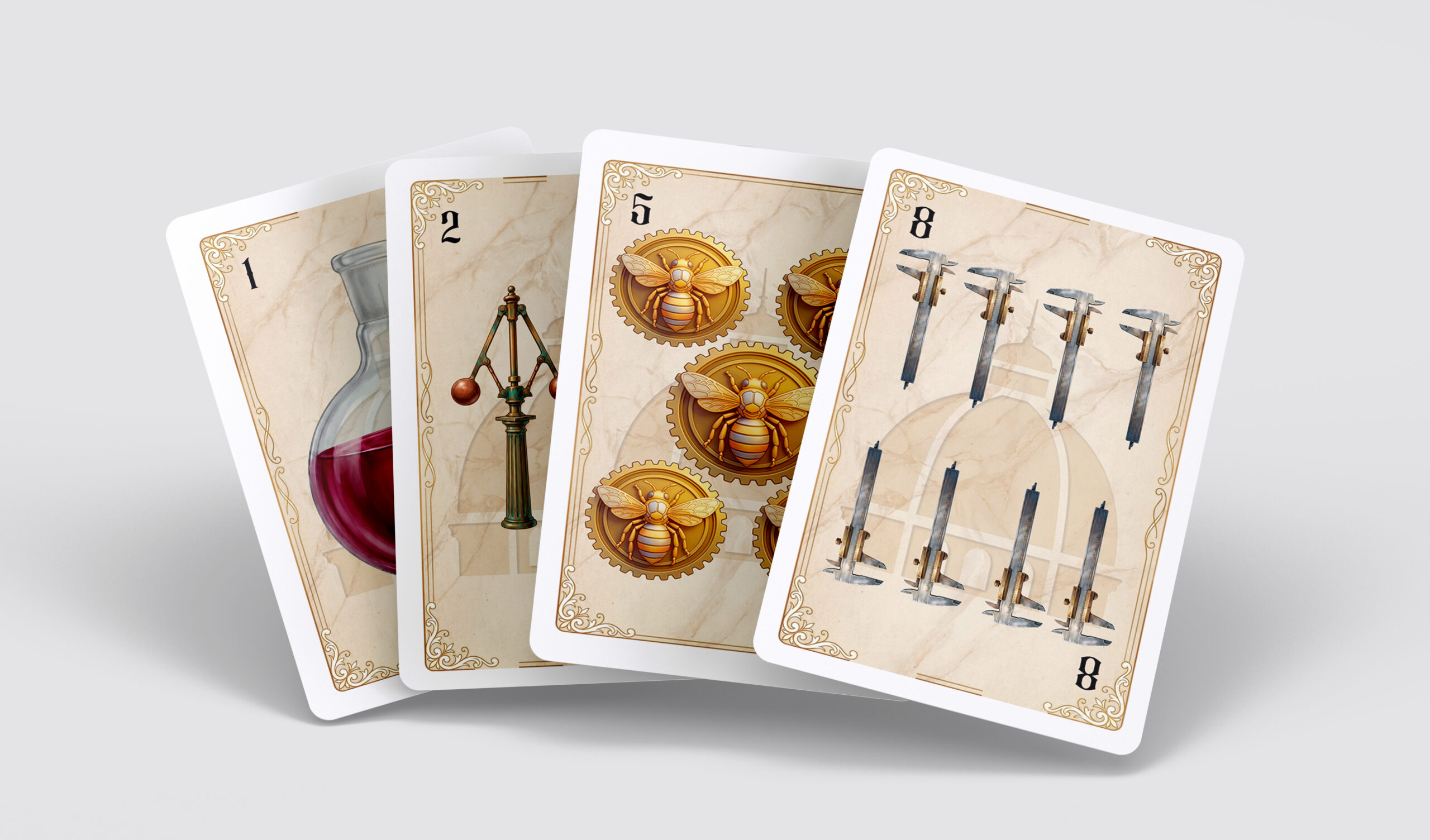 Baraja de cartas ETSII Cartas de la baraja ETSII con ilustraciones inspiradas en la Ingeniería Industrial, incluyendo engranajes y herramientas.