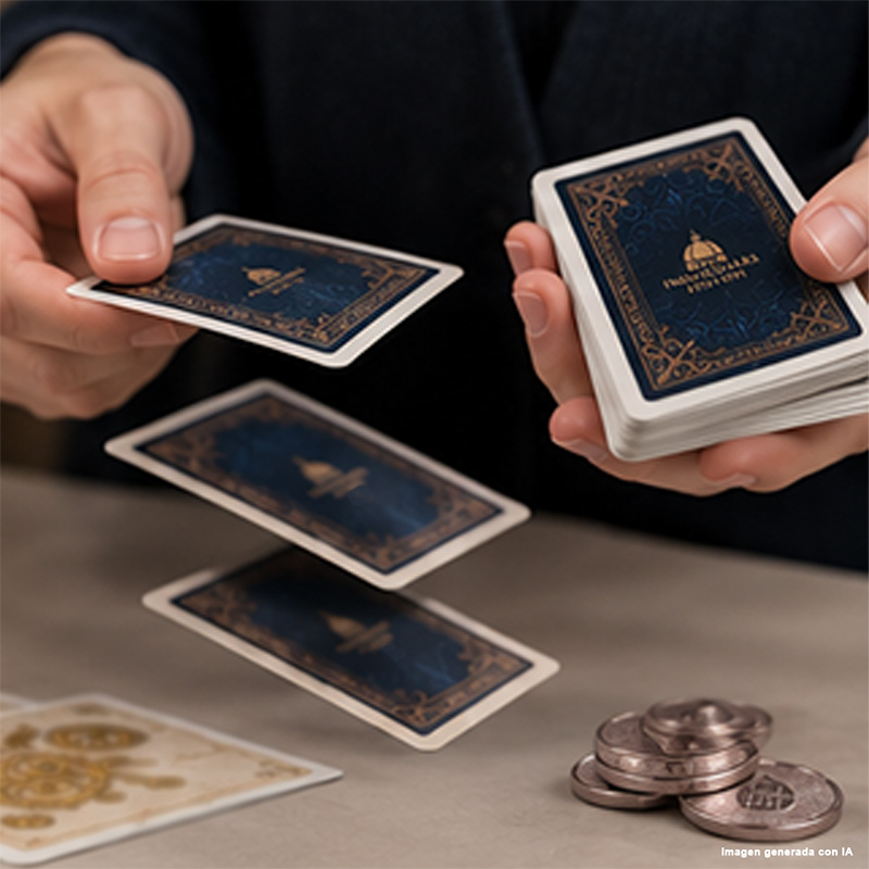 crupier baraja cartas etsii Cartas de la baraja ETSII con ilustraciones inspiradas en la Ingeniería Industrial, incluyendo engranajes y herramientas.
